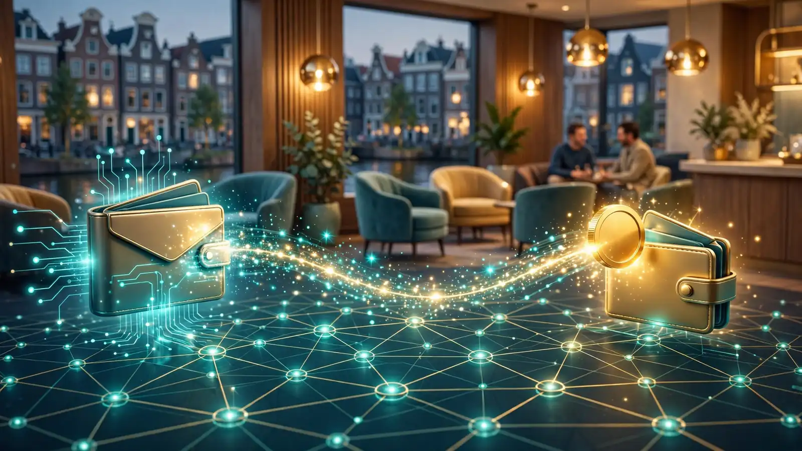 Cryptovaluta transactie tussen digitale wallets in een blockchain netwerk